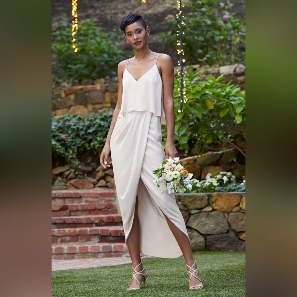 Shona Joy Cream Draped Slip Dress